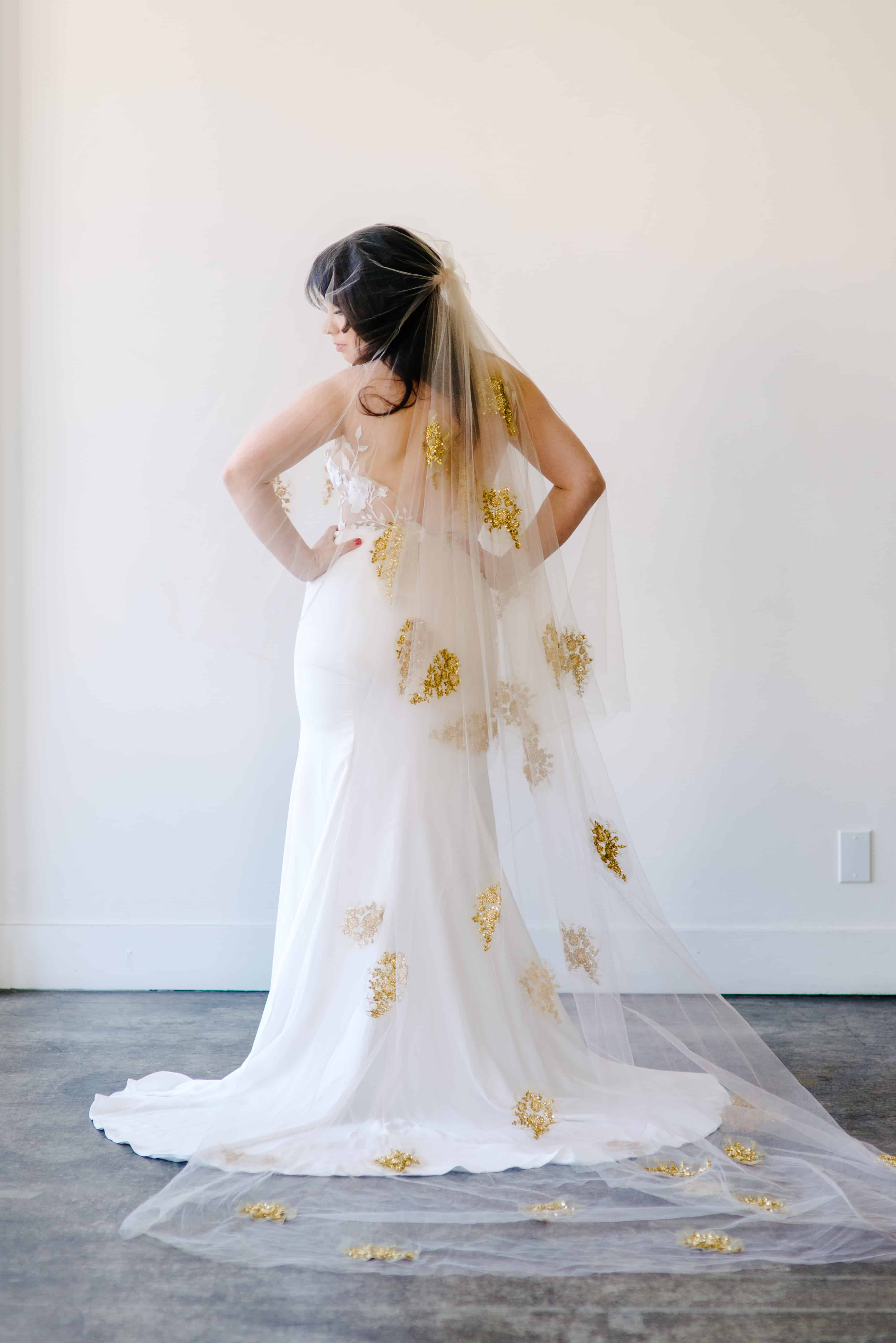 White and outlet gold wedding veils